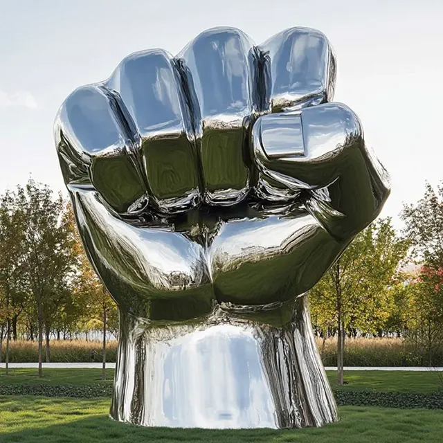 Polished stainless steel Fist Sculpture