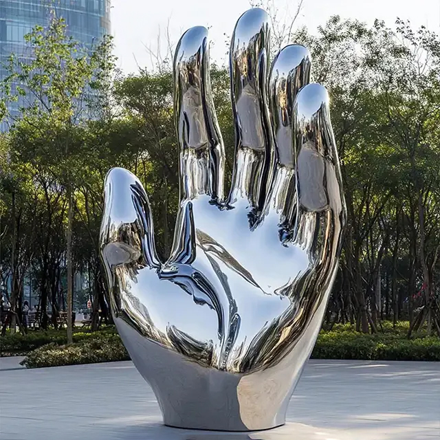 Polished stainless steel Large Hand Statue