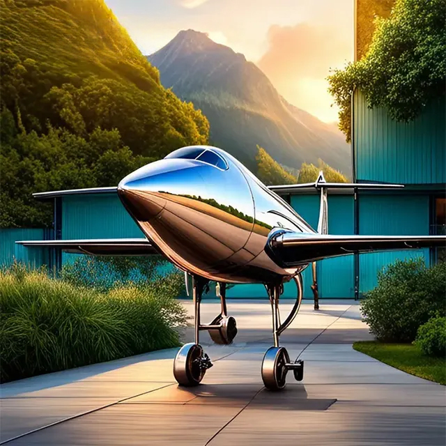 Polished stainless steel Metal Airplane Sculpture