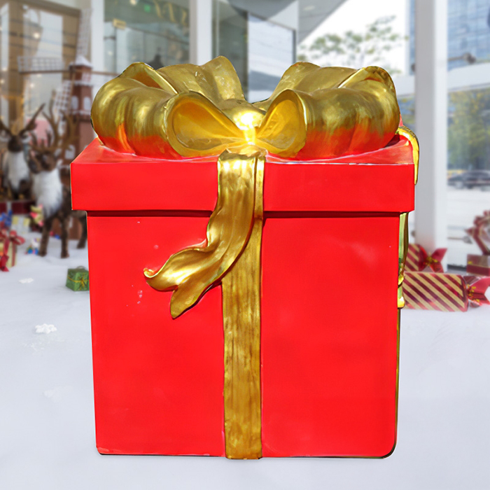 Red Large Christmas Box Sculpture with golden bow