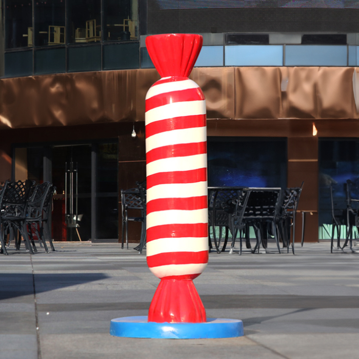 Red and white striped Candy Statue in fiberglass
