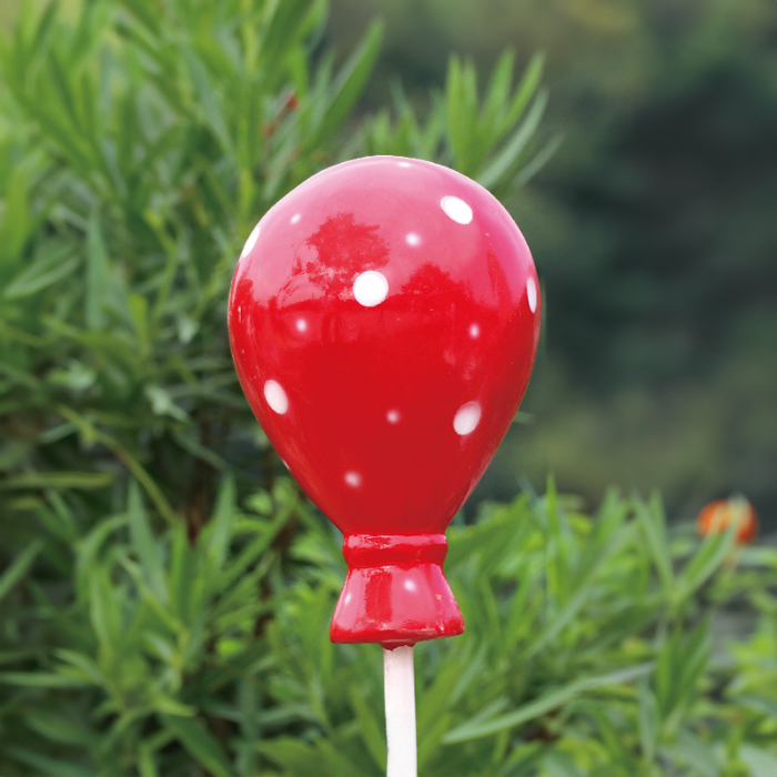 Red fiberglass Christmas Balloon Sculpture with white polka dots