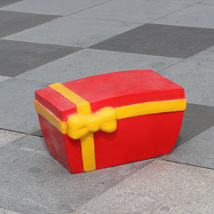 Red fiberglass Large Christmas Gift Box Statue with yellow ribbon and bow