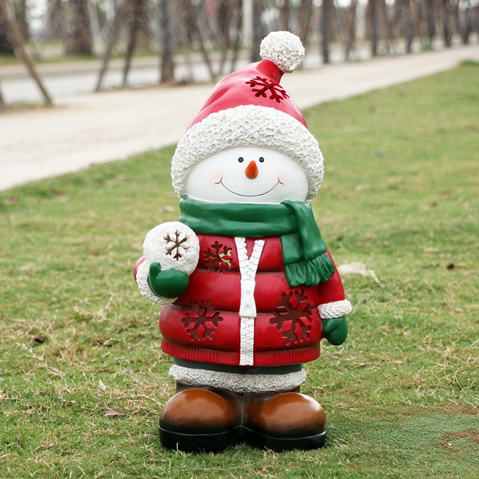 Resin Snowman Statue holding a snowbal