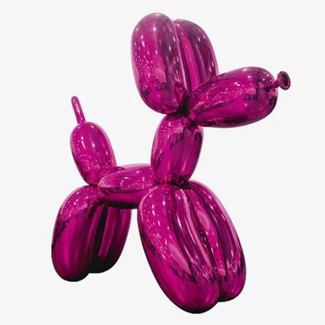 Shiny pink stainless steel Dog Balloon Animal Sculpture