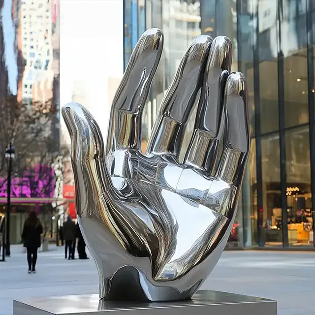 Shiny stainless steel Large Hand Statue with lifelike hand structure