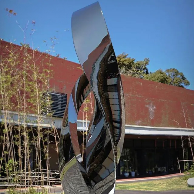 Shiny stainless steel Metal Loop Sculpture with twisted ribbon shape