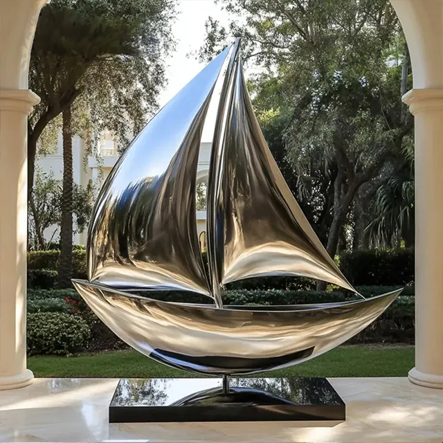 Silver Sailboat Sculpture in stainless steel