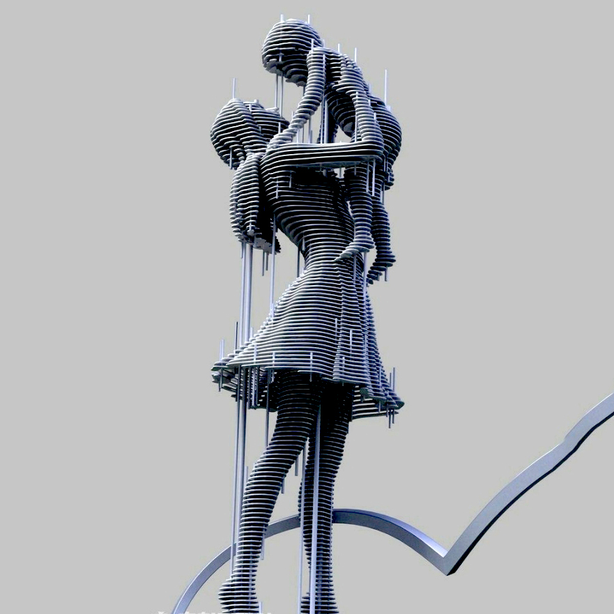 Sliced Metal Sculpture of mother and child in stainless steel