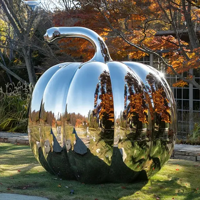 Smooth round stainless steel Metal Pumpkin Sculpture