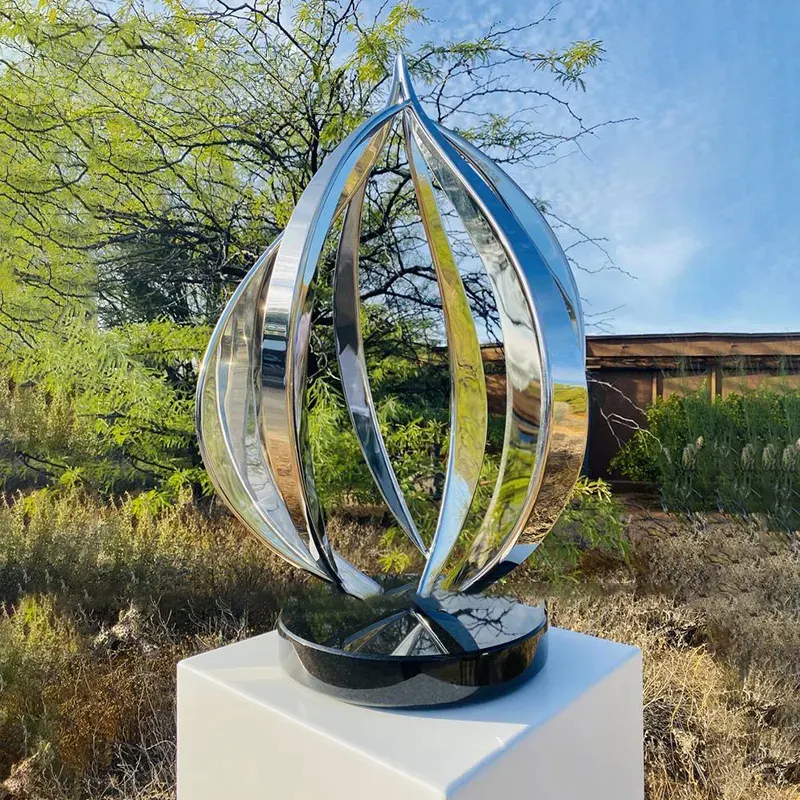 Stainless Steel Abstract Statue with polished flame-shaped design