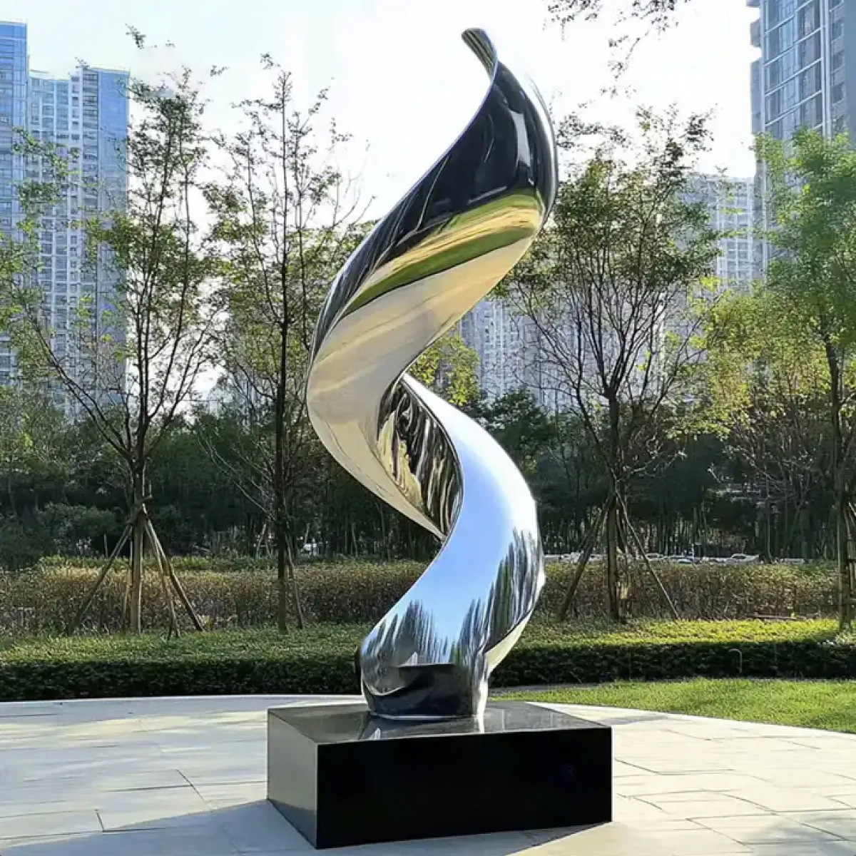 Stainless Steel Ribbon Sculpture with modern abstract twisted design