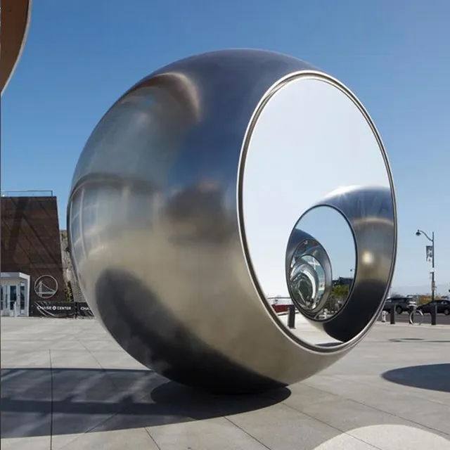 Stainless Steel Sphere Statue Outdoor with LED-lit ring