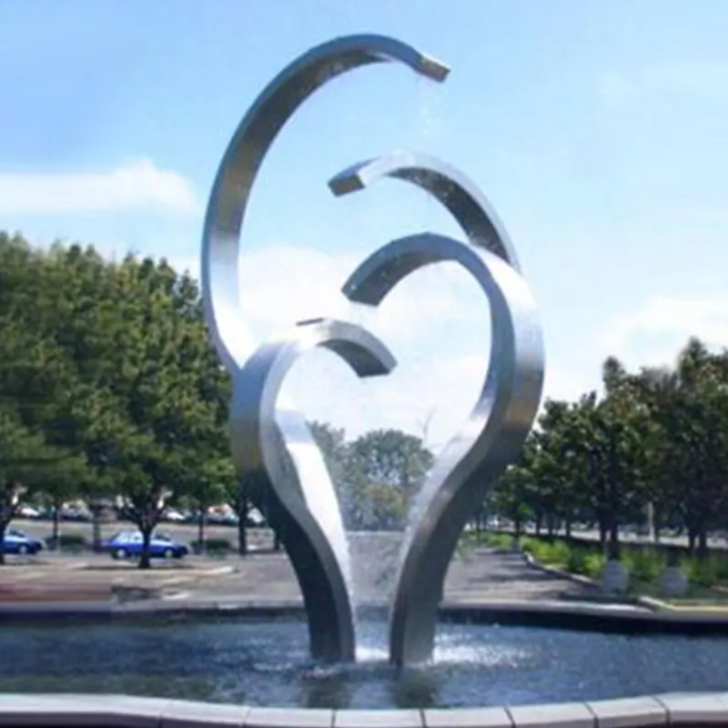 Stainless Steel Water Fountain Outdoor with flowing curved structure
