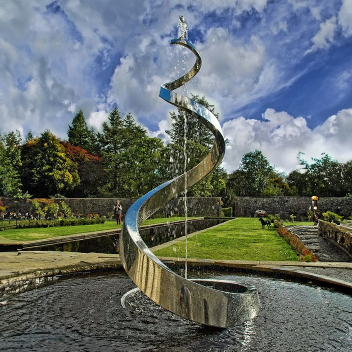 Stainless Steel Water Fountain Outdoor with spiral abstract design