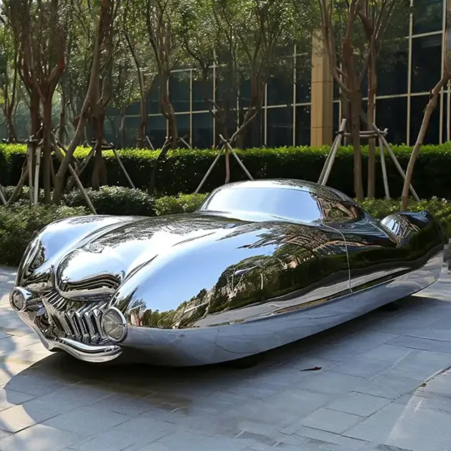 Stainless steel Car Garden Statue with retro futuristic design