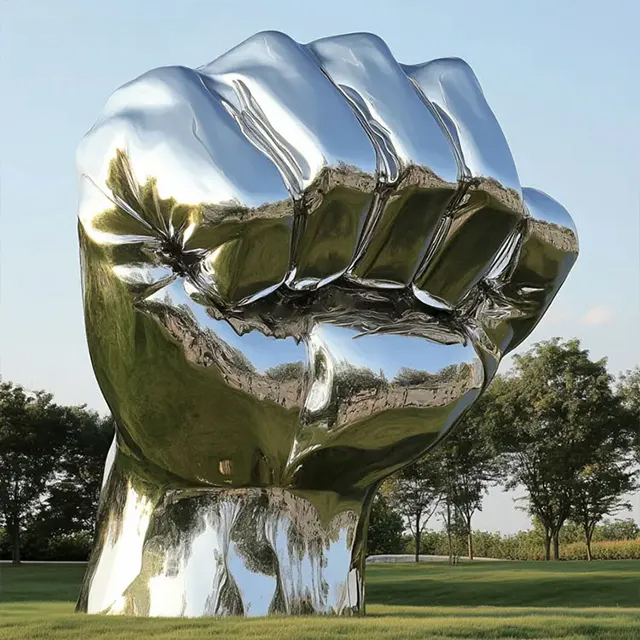 Stainless steel Fist Sculpture showing dynamic clenched hand