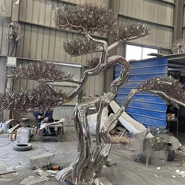 Stainless steel Garden Tree Sculpture with tall upright pine tree design