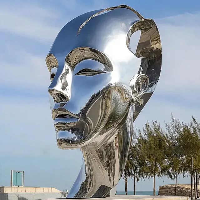 Stainless steel Large Face Sculpture with smooth polished surface