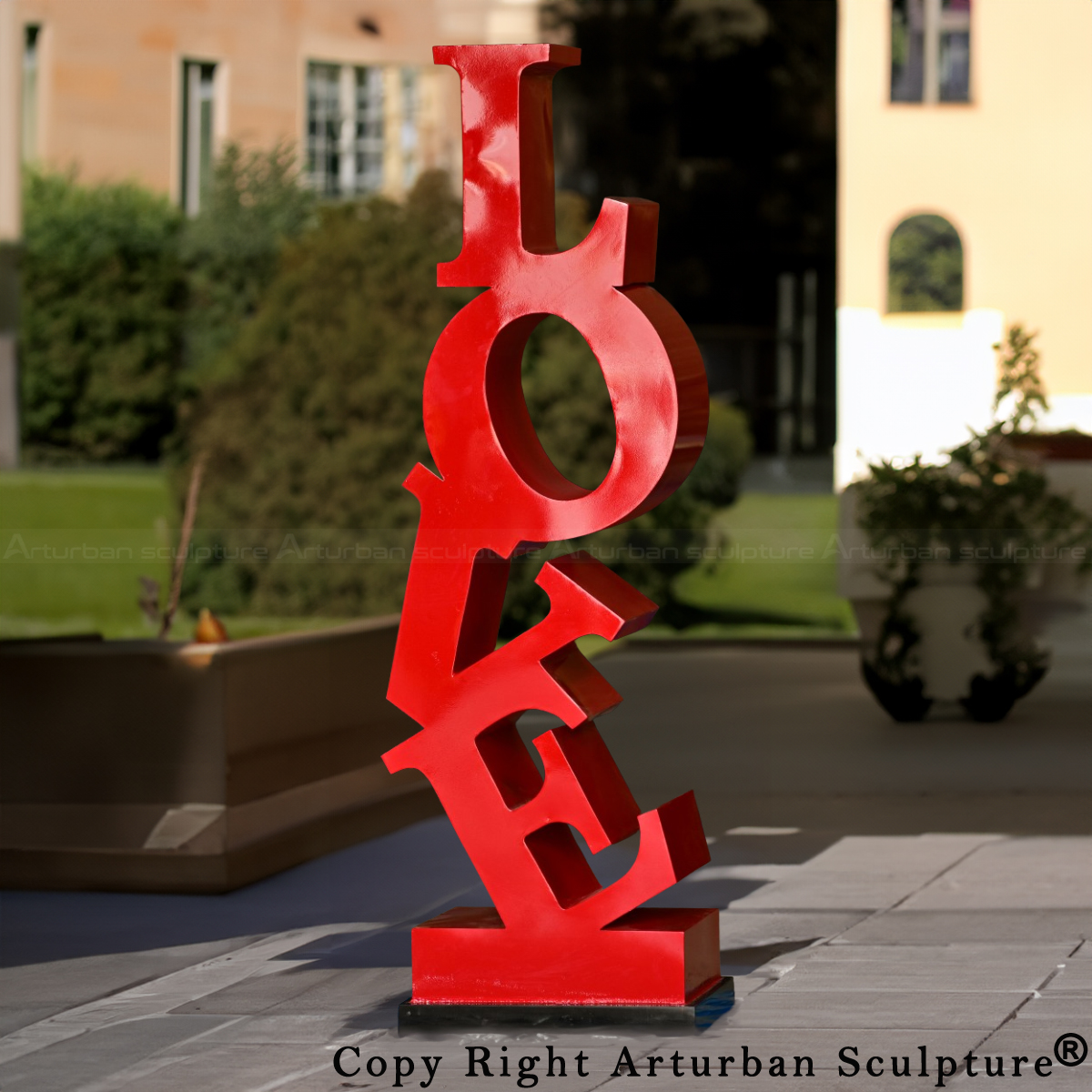 Stainless steel Love Statue Art in vivid cherry-red plating
