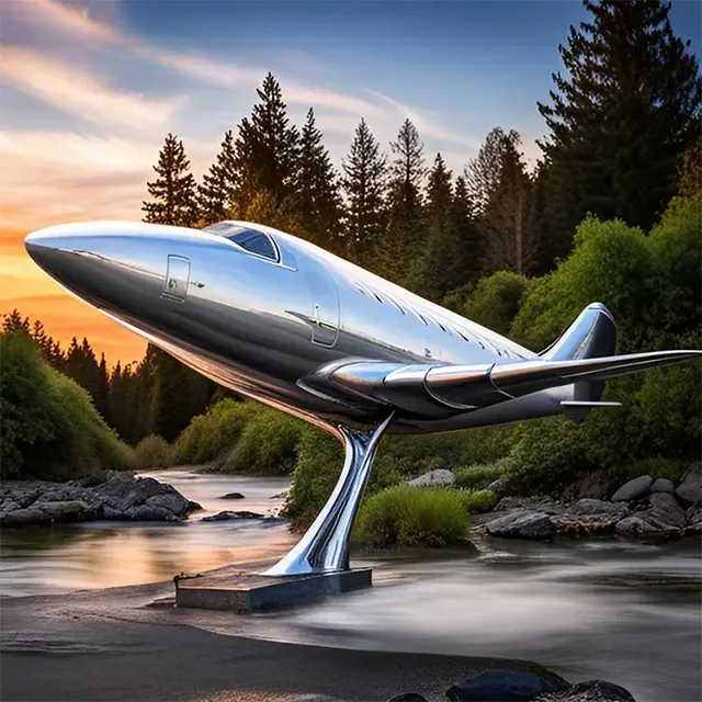 Stainless steel Metal Airplane Statue