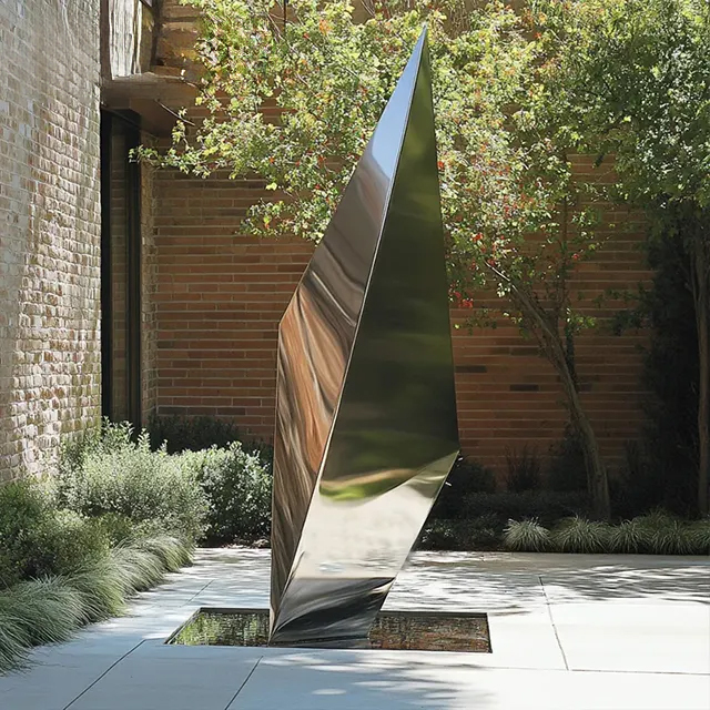 Stainless steel Modern Geometric Sculpture with sharp angular design
