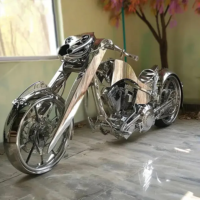 Stainless steel Motorcycle Garden Statue with long front fork