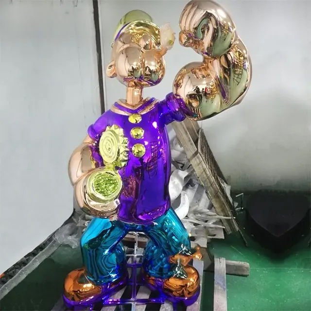 Stainless steel Popeye statue in vibrant colors