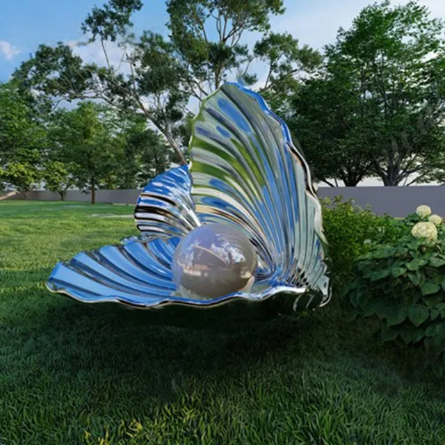 Stainless steel Shell Statues with pearl-like spheres in