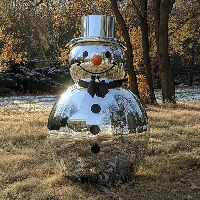 Stainless steel Snowman Garden Statue with silver hat and black scarf