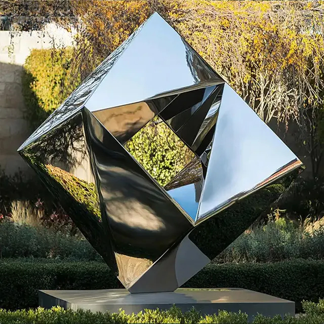 Stainless steel abstract cube sculpture