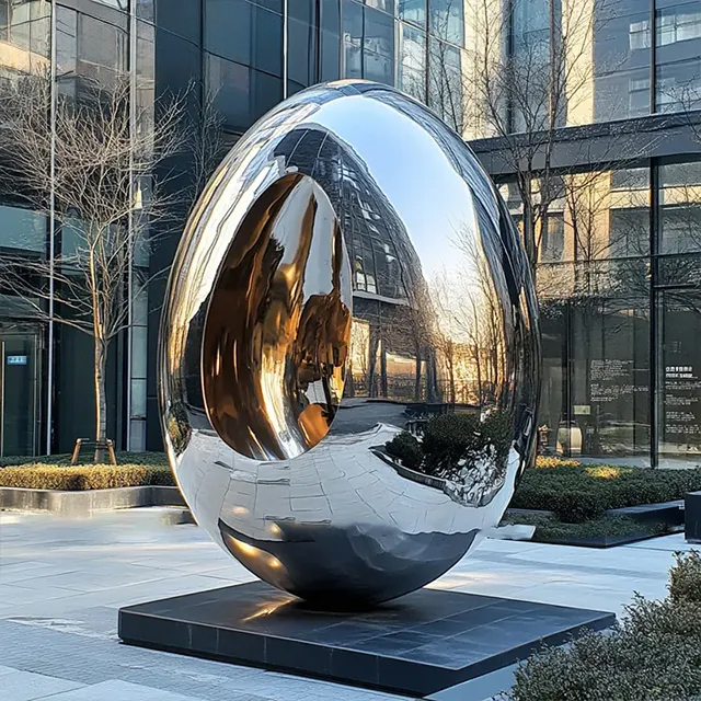 Stainless steel egg shaped sculpture