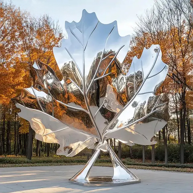 Tall stainless steel Silver Leaf art Sculpture with sleek curves