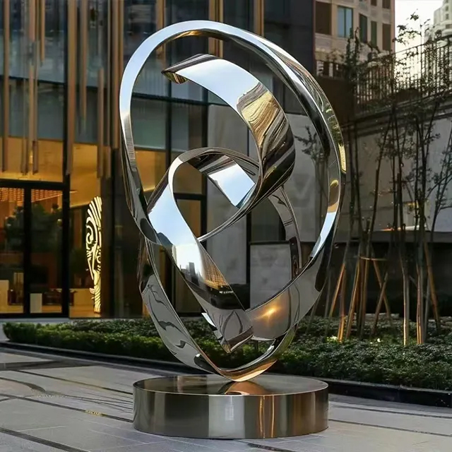 Twisting Loop Ribbon Statue for Sale made of stainless steel