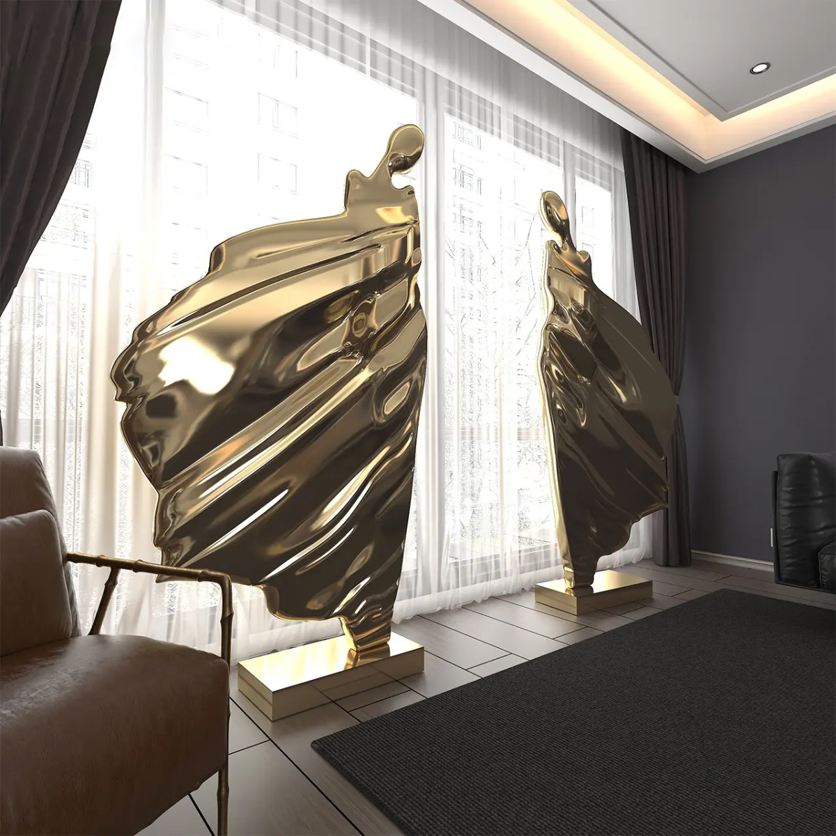 abstract Sculpture Female Figures in polished stainless steel