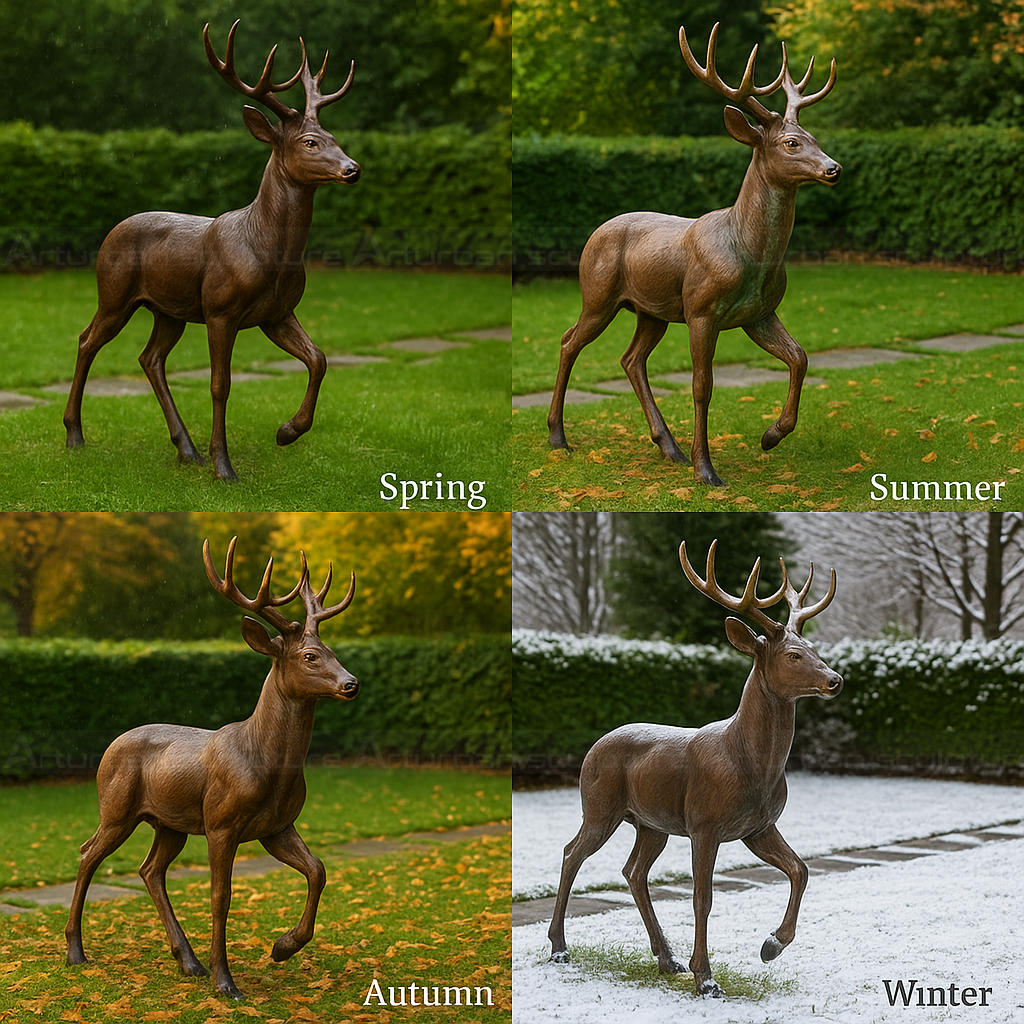 bronze deer statue for yard in four seasons