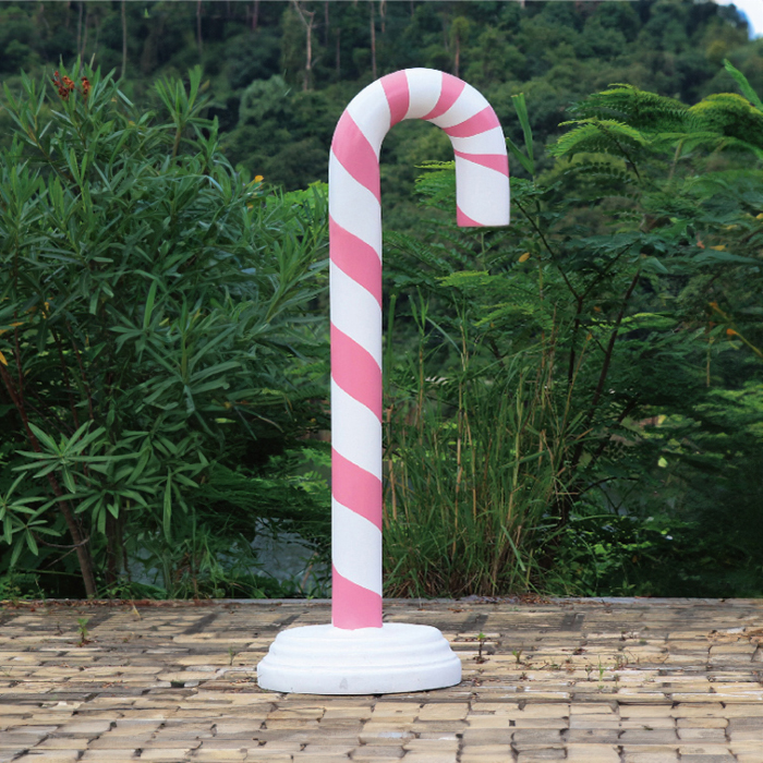 fiberglass Candy Cane Sculpture with pink and white stripes