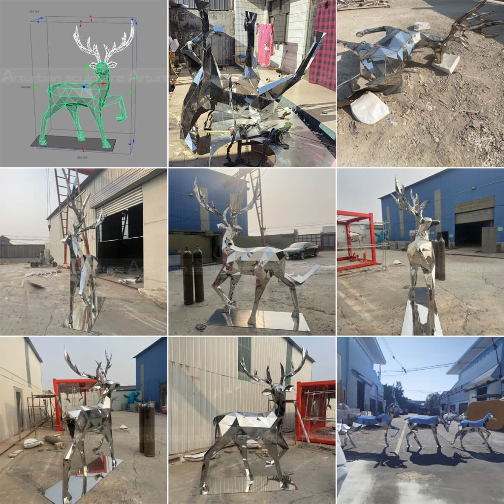 geometric stainless steel deer statue for yard