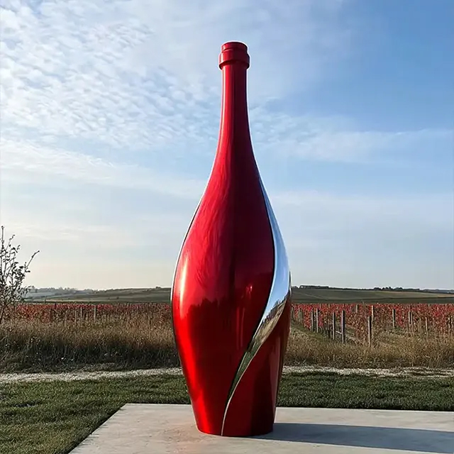 red and silver stainless steel Wine Bottle Statue