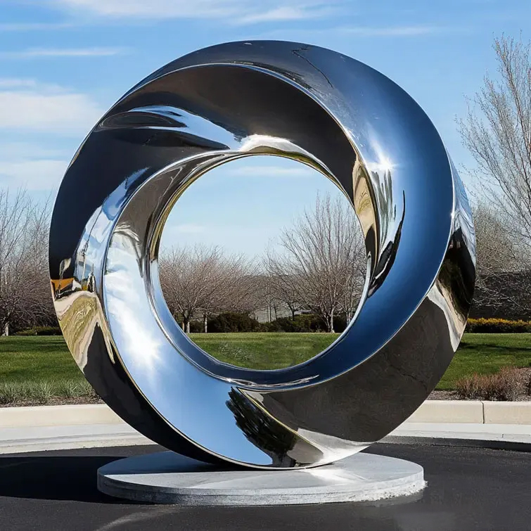 shiny Stainless Steel Ring Statue Outdoor
