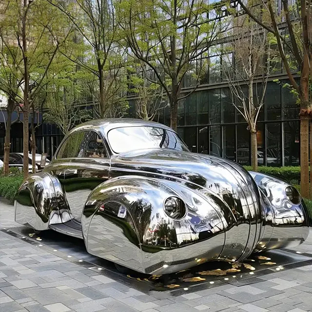 stainless - steel VW Beetle Sculpture with a mirror - like finish