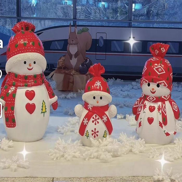 three Resin Snowman Statue Outdoor