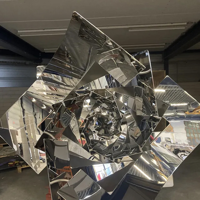 vortex sculpture made of polished stainless steel