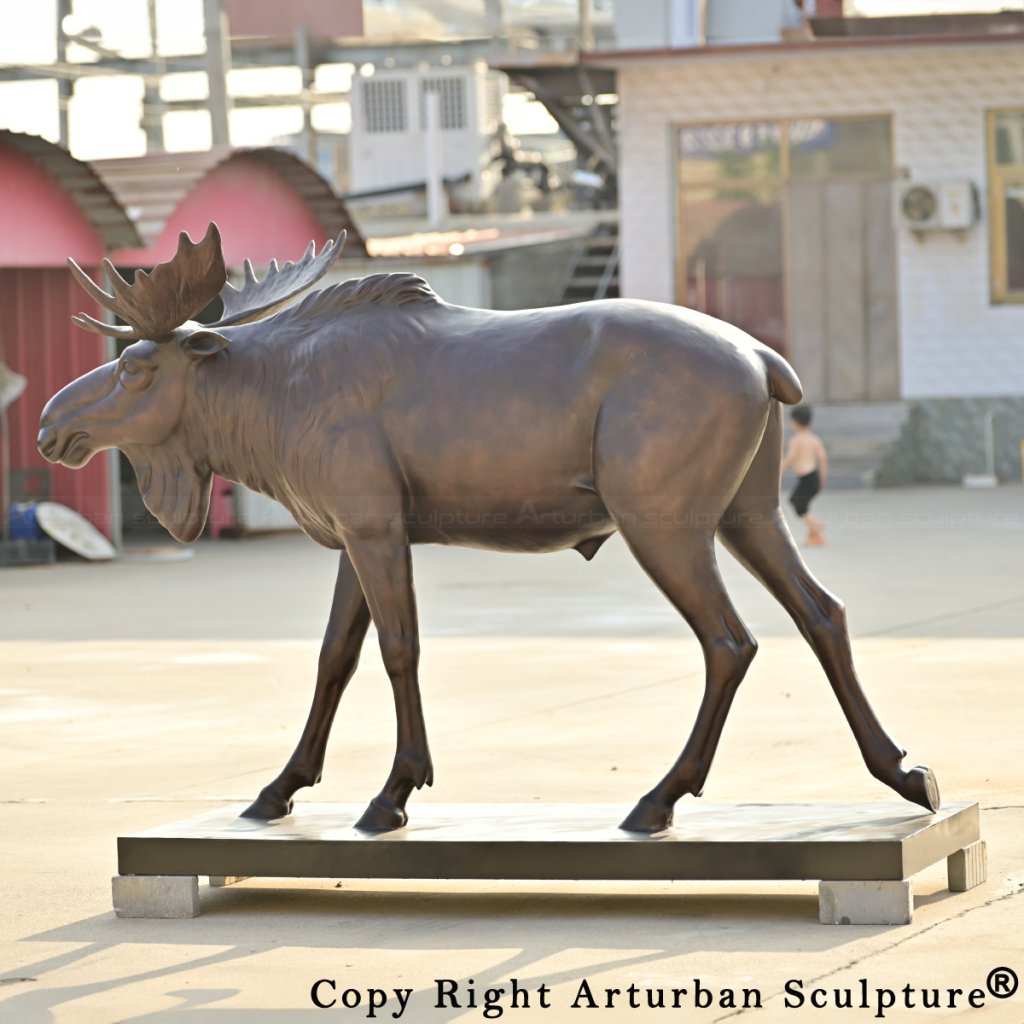 2-Bronze Moose Statue side outdoor profile