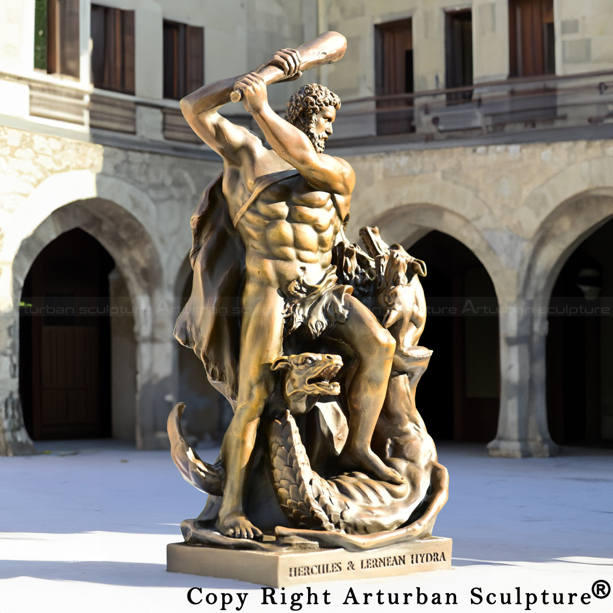 2-Roman Hercules bronze Statue showing Hercules battling Hydra with a raised club