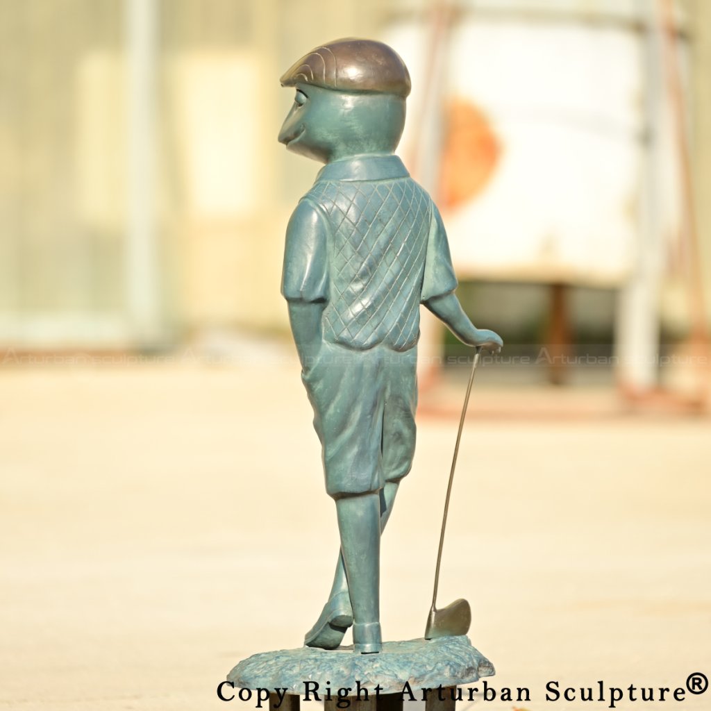 3-rearing view of a golfer Frog Yard Sculpture