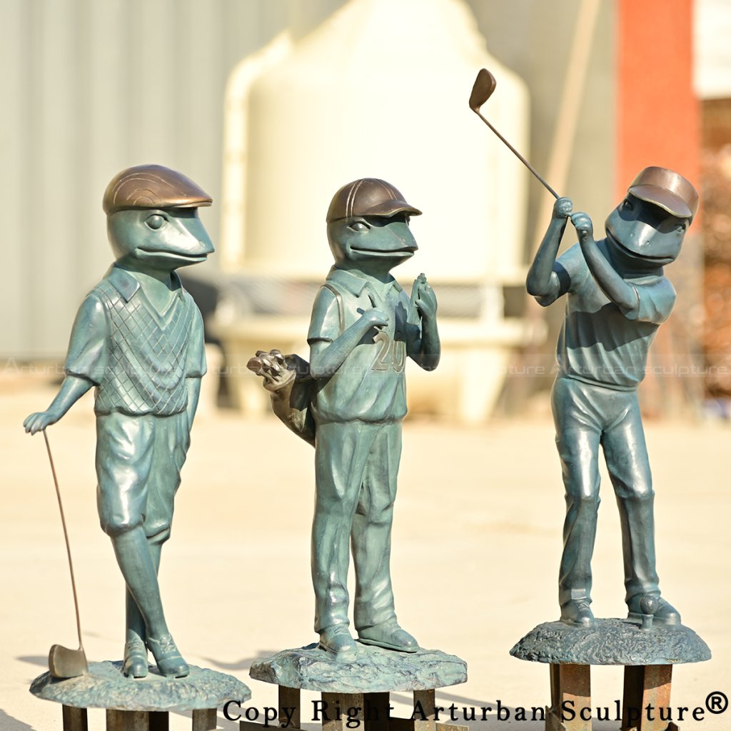 3-three Bronze Frog Playing Golf Statues