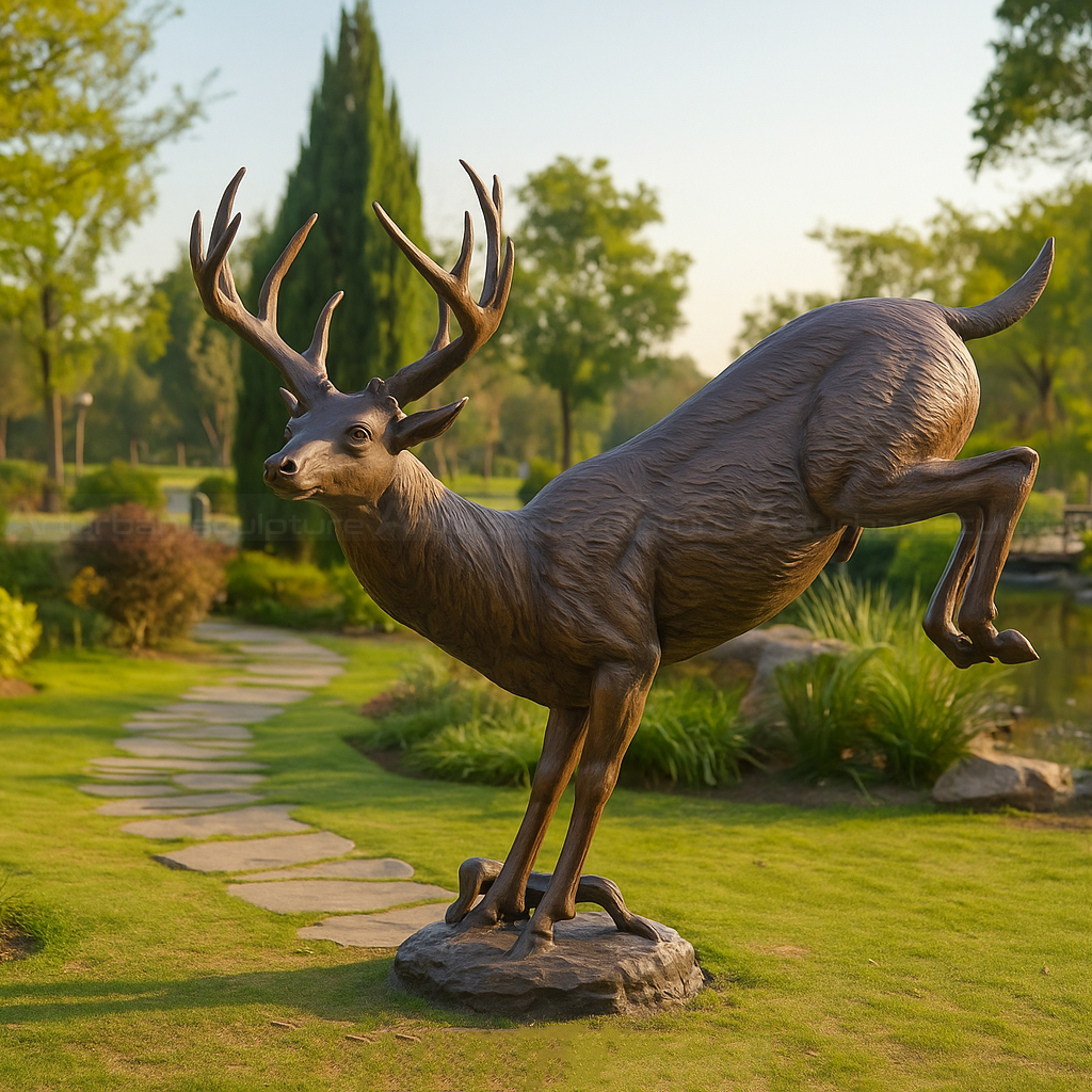 3.1 bronze white-tailed deer statue