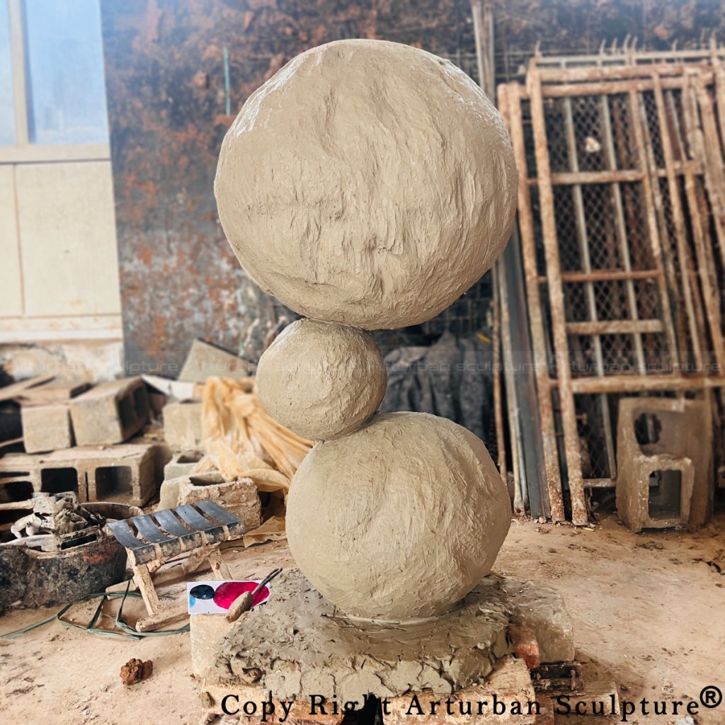 6-Workshop view of Annie Morris stack Sculpture in clay modeling process
