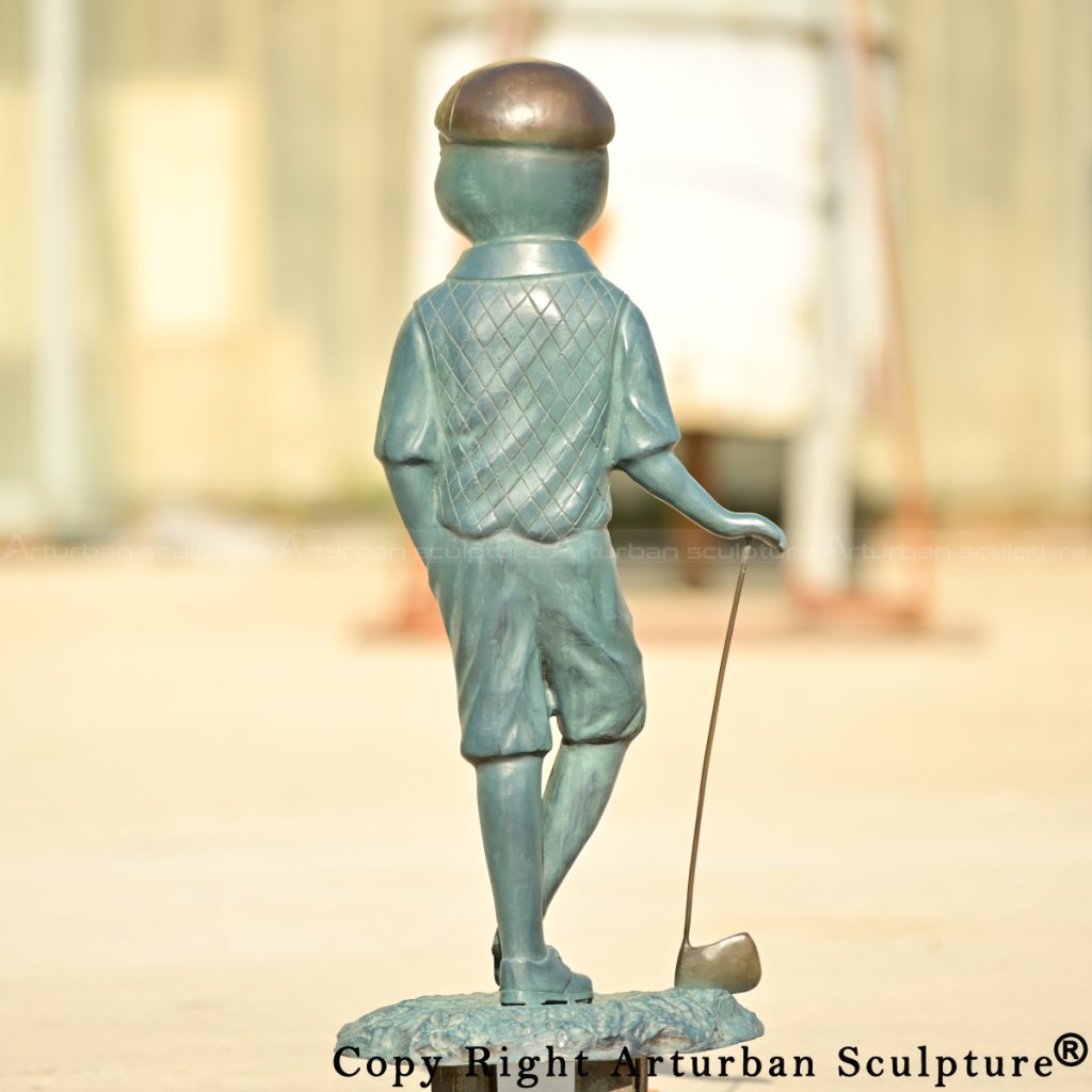 4-back view of a golfer Frog Yard Sculpture